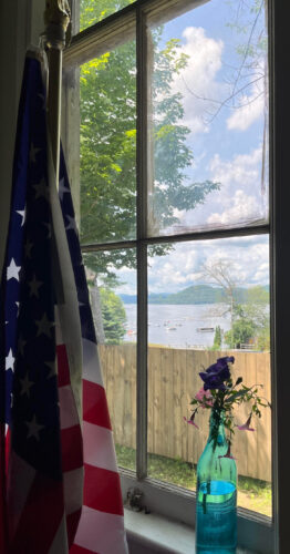 View from inside the Adirondack Annex, looking at Schroon Lake